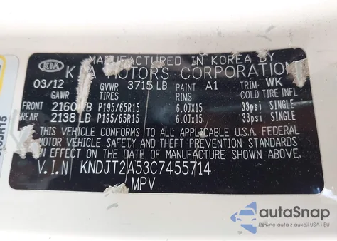 2012 Kia Soul из США, поврежденный, VIN KNDJT2A53C7455714